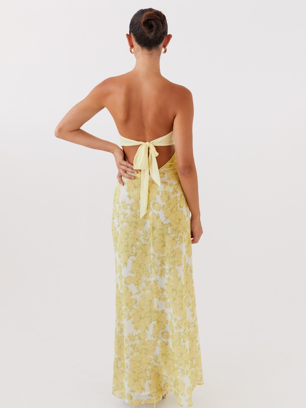 Peppermayo Pale Yellow Floral Strapless Cutout Maxi Dress - Picture 2 of 11